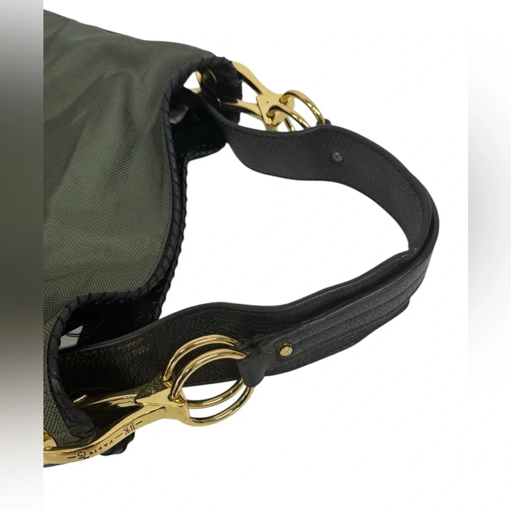 JPK Paris 75 Green Nylon Bucket Shoulder Bag Purse Tote w/Heavy Buckles 15